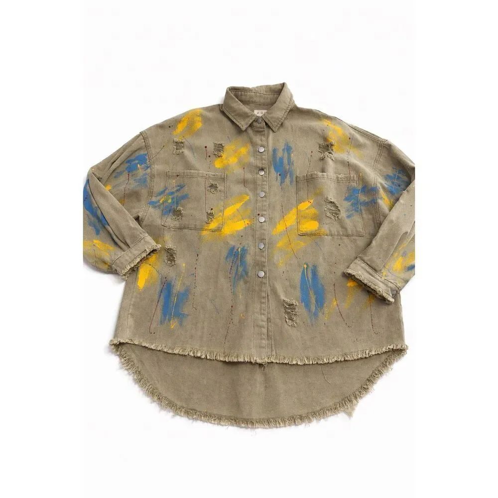 POL Paint Splatter Art To Wear Jacket Shirt Shacket Size Small